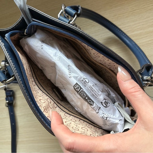 GUESS Navy Denim Look Shoulder Bag | Faux Leather Style Purse NWT - Picture 5 of 12